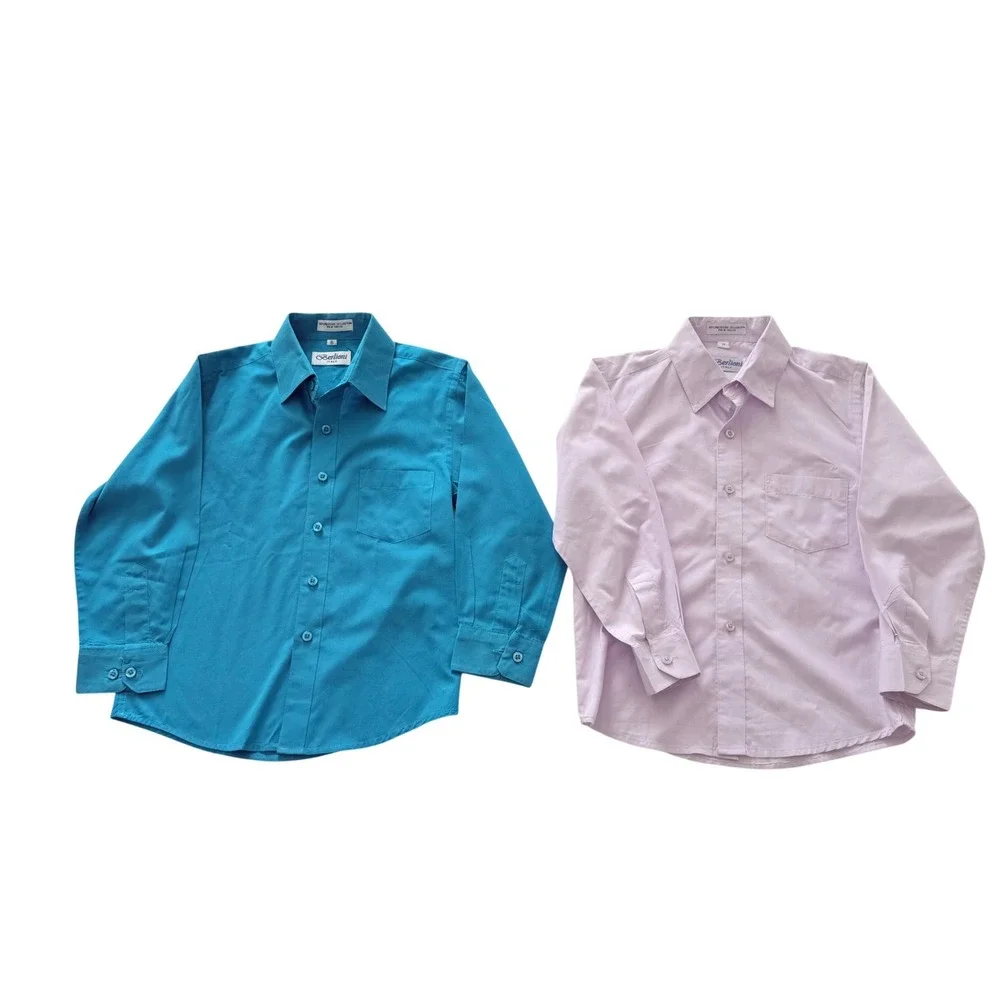 Berlioni Italy Boys 2 Pack Dress Shirts Size 6‎ Turquoise Blue Lavender Purple
